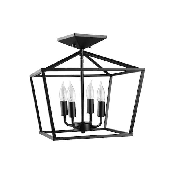 Globe Electric Sheldon 14 in. 4-Light Matte Black Semi-Flush Mount, Light Bulbs Included