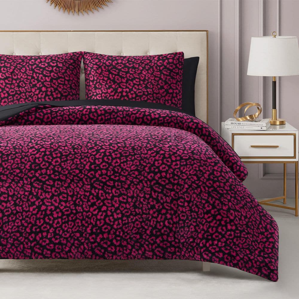 JUICY COUTURE Cheetah Feathered 3-Piece Black Animal Microfiber ...