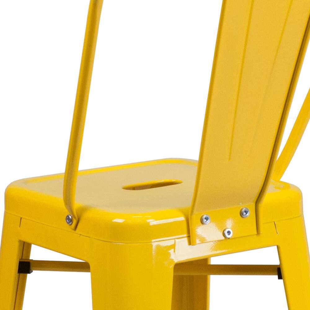 Yellow Metal Slat Back Dining Chair with 24" Seat Height