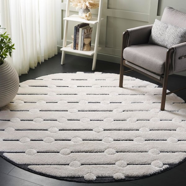 Celebrity 7 ft. x 7 ft. Ivory/Black Dashed Lines Round Area Rug