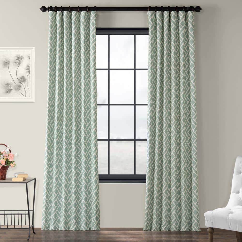Aqua Geometric Cotton Room-Darkening Curtain Panel, 50" x 108"