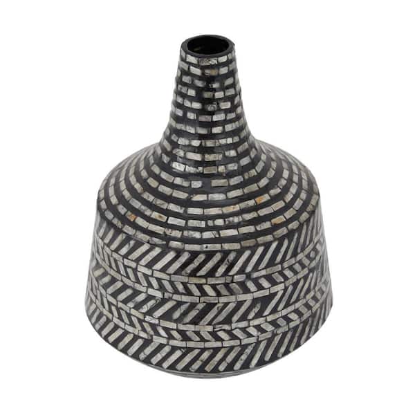 Litton Lane 16 in. Black Handmade Mother of Pearl Shell Tribal Decorative Vase