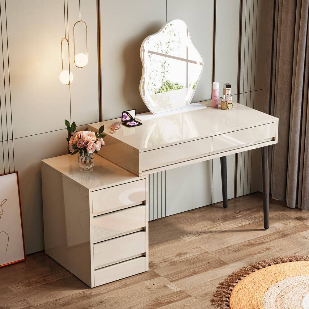 Ellie Sand Makeup Vanity Desk with Reversible 5-Drawers - thumbnail 2