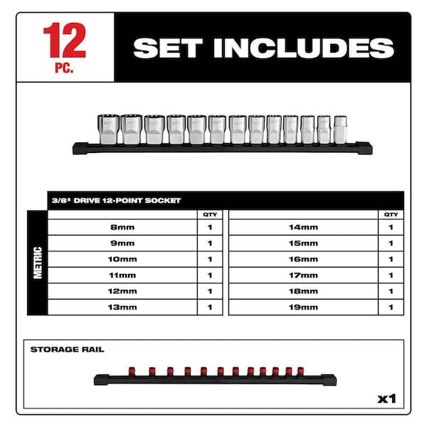 3/8 in. Drive Metric 12-Point Socket Set (12-Piece)