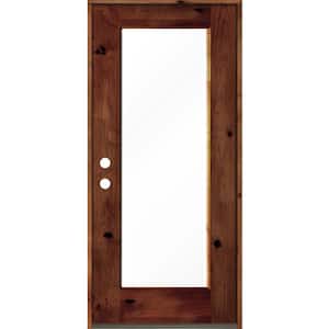 36 in. x 80 in. Rustic Knotty Alder Wood Clear Full-Lite Red Chestnut Stain Right Hand Inswing Single Prehung Front Door