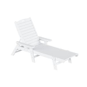 Harlo White HDPE All Weather Fade Proof Plastic Reclining Adjustable Backrest Outdoor Patio Chaise Lounge Armchair