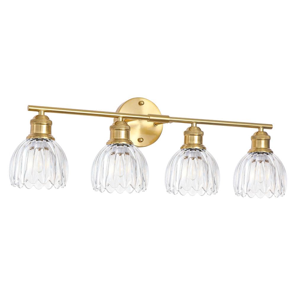 26 in. 4-Light Gold Vintage Bathroom Vanity Light Fixture Over Mirror with Clear Tulip Glass Shade, E26 Base price history on PriceWatchPro