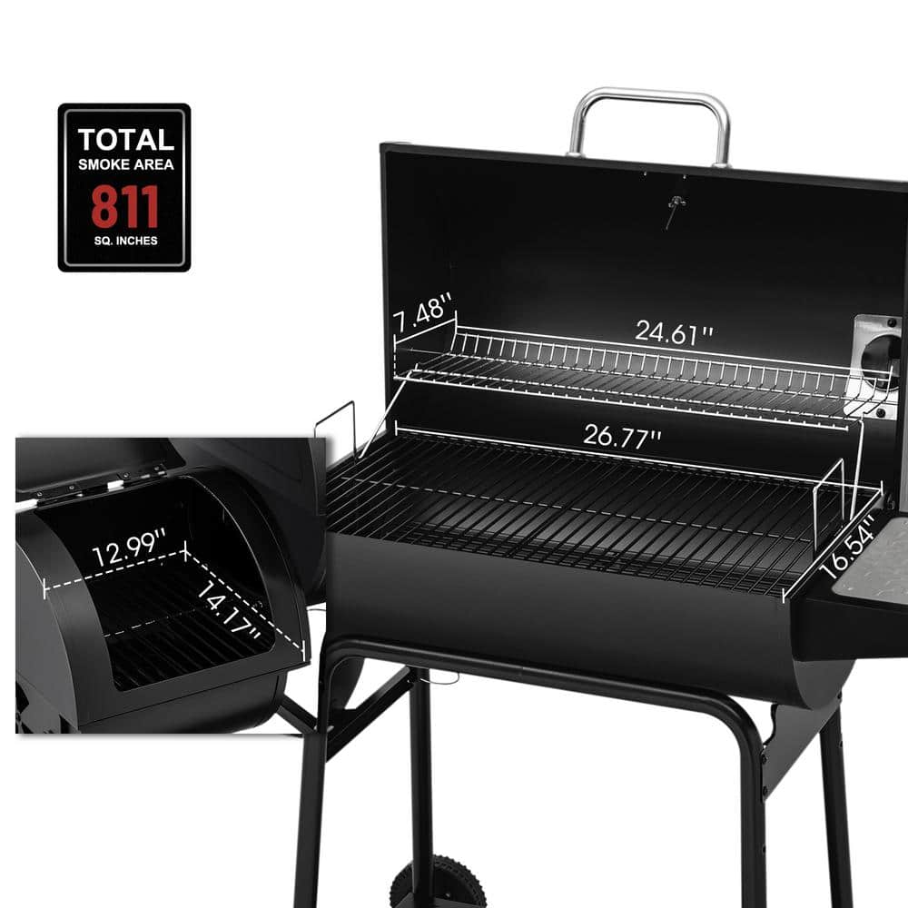Royal Gourmet 54" Black Barrel Charcoal Grill with Smoker