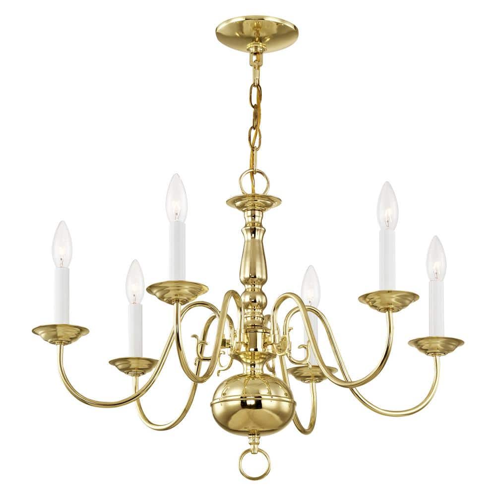 Polished Brass 6-Light Candelabra Chandelier
