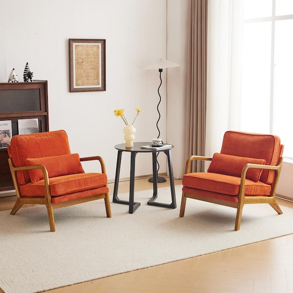 Karl home Orange Corduroy Arm Chair Set of 2