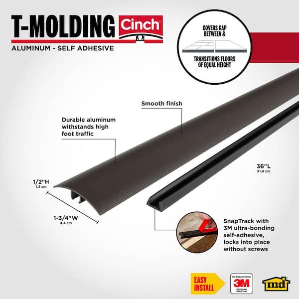 1 3/4 in. X 36 in. Mocha Aluminum T-Molding Transition Strip W/ Snaptrack