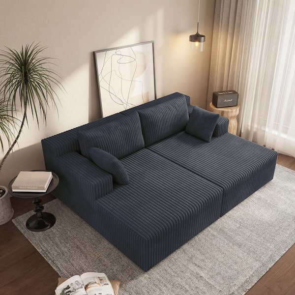 Sullivan Modern 2-Piece Dark Grey Corduroy Polyester Double Chaise Lounges with Pillows, Full Foam