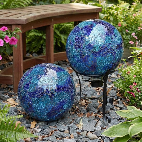 Sunnydaze Deep Ocean Swirl Crackled Glass Gazing Globe-10 in. ZIB