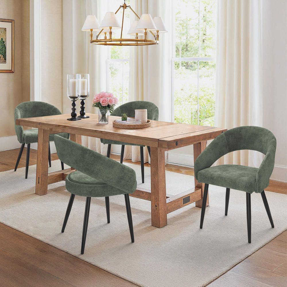 Modern Grayish Green Chenille Dining Chair with Metal Legs Curved Backrest Kitchen Chair(set of 6) price history on PriceWatchPro