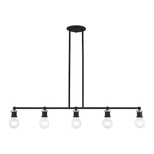Lansdale 5-Light Black Large Linear Chandelier with Brushed Nickel Accents