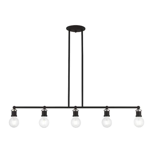 Livex Lighting Lansdale 5-Light Black Large Linear Chandelier with Brushed Nickel Accents