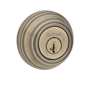 Antique Brass Single Cylinder Deadbolt featuring SmartKey Security with Microban Antimicrobial Technology