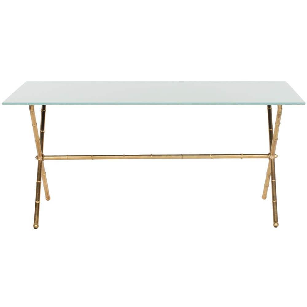 Chinoiserie-Inspired Gold-Finished Iron & White Glass Accent Table