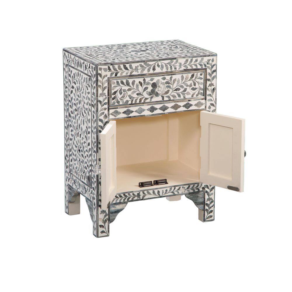 Lilac Gray Floral Vine Motif Hand-Inlaid Bone Accent Chest