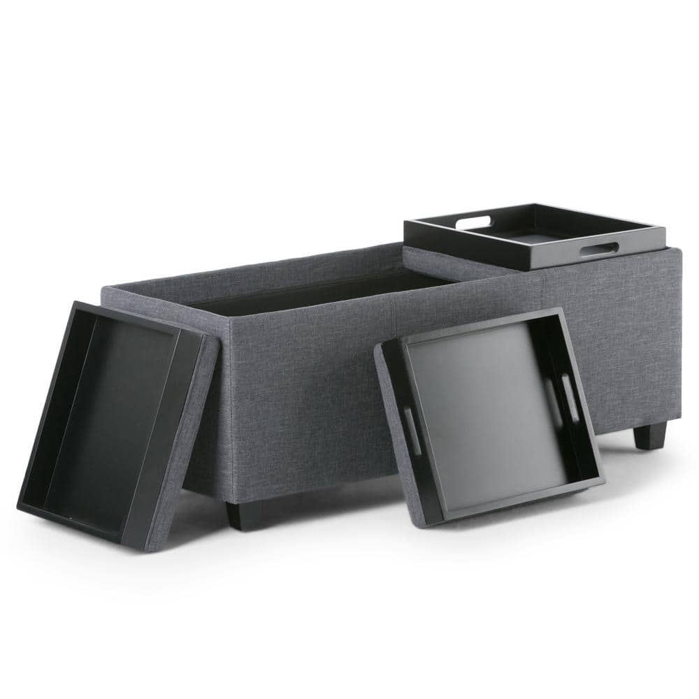 Avalon Slate Grey Extra Large Ottoman with Storage and Serving Trays