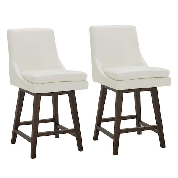 Spruce & Spring Fiona 26.8 in. Pure White High Back Solid Wood Frame Swivel Counter Height Bar Stool with Faux Leather Seat(Set of 2)