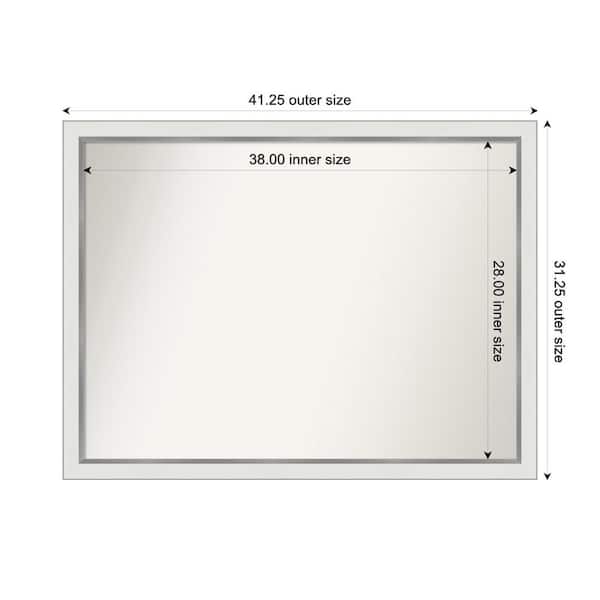 Amanti Art Medium Rectangle Satin White Silver Casual Mirror (31 in. H x 41 in. W)