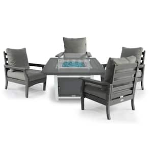 Park City 42 in. Two-Tone Gray Square Top HDPE Fire Pit, 5-Piece with Gray Aspen Chairs