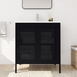 30 in. W x 18 in. D x 33 in. H Freestanding Bathroom Vanity in Black with White Top and Ceramic Sink