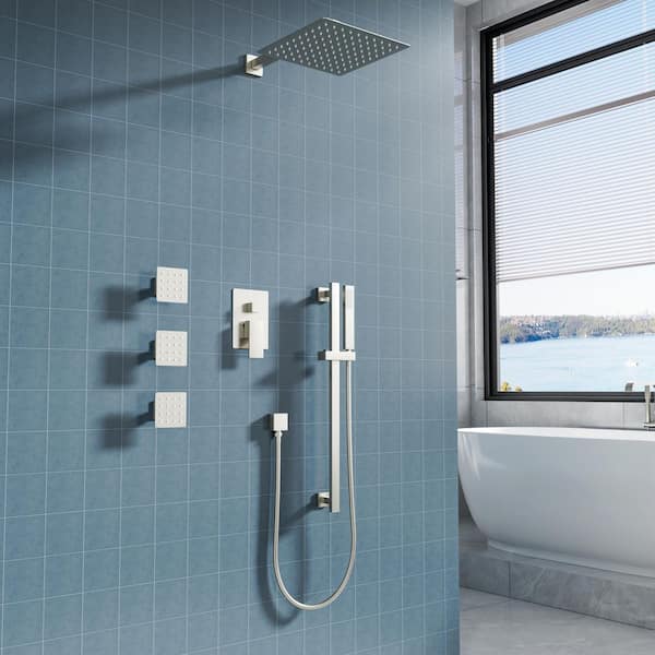 12 in. Shower Head with Handheld Shower and Body Sprayer Jets in Brushed Nickel