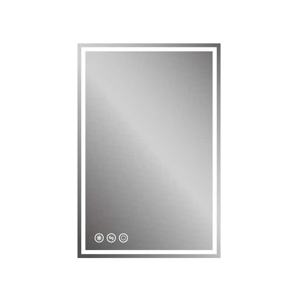 ANGELES HOME 20 in. W x 30 in. H Rectangular Frameless Anti-Fog Wall Mounted LED Bathroom Vanity Mirror in Silver