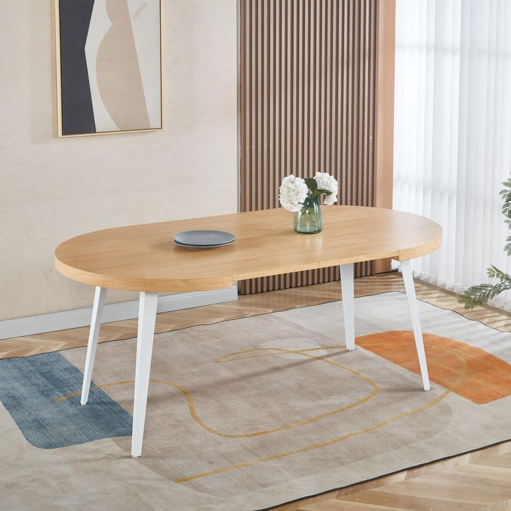 Modern Oak Wood 26.2 in. W Extendable 4-Legs Dining Table Seats 6