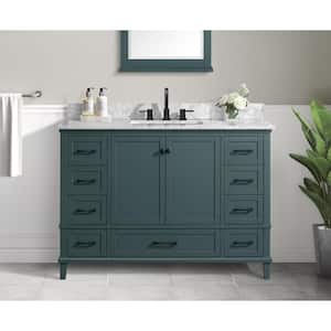 Merryfield 49 in. Single Sink Freestanding Antigua Green Bath Vanity with White Carrara Marble Top (Assembled)