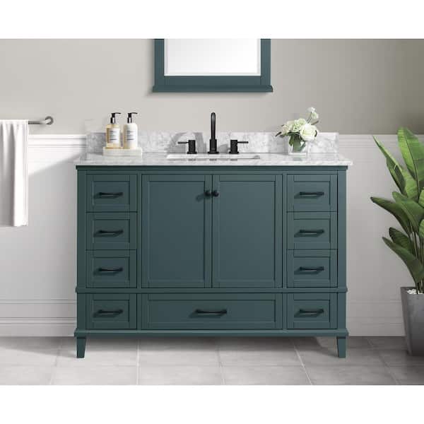 Home Decorators Collection Merryfield 49 in. Single Sink Freestanding Antigua Green Bath Vanity with White Carrara Marble Top (Assembled)