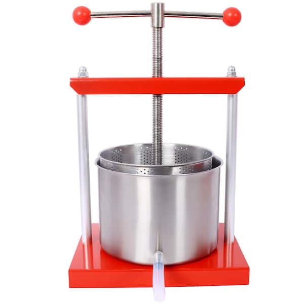Red Steel 1.6 Gal. Fruit Wine Manual Press for Juice, Vegetable, Wine, Olive Oil