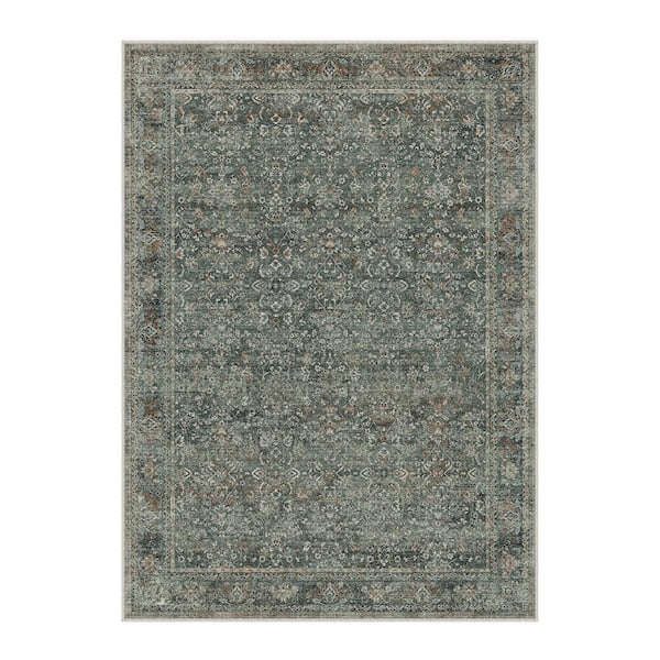HaiiMeid Brighton Gray 6 ft. x 9 ft. Vintage Distressed Washable Area Rug