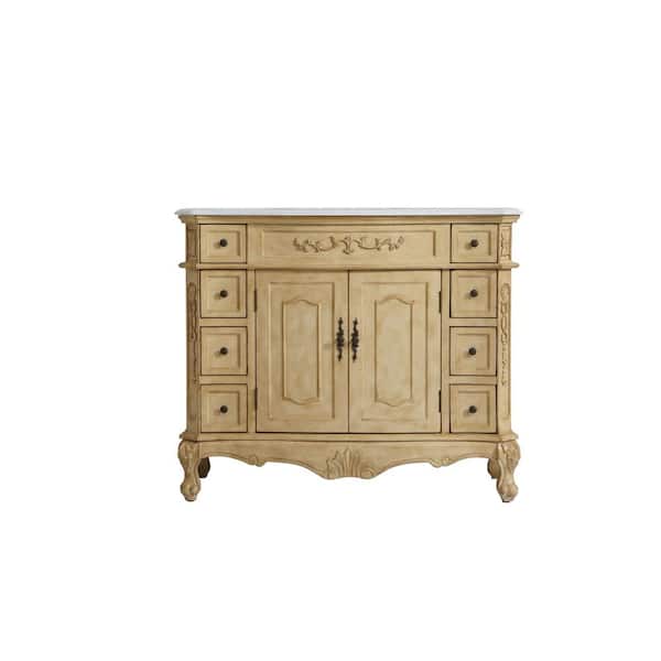 Unbranded Timeless Home 42 in. W x 21 in. D x 36 in. H Single Bathroom Vanity in Antique Beige with White Marble and White Basin