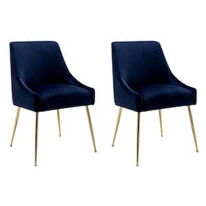 Trinity Navy Blue Upholstered Velvet Accent Chair with Metal Legs (Set Of 2)
