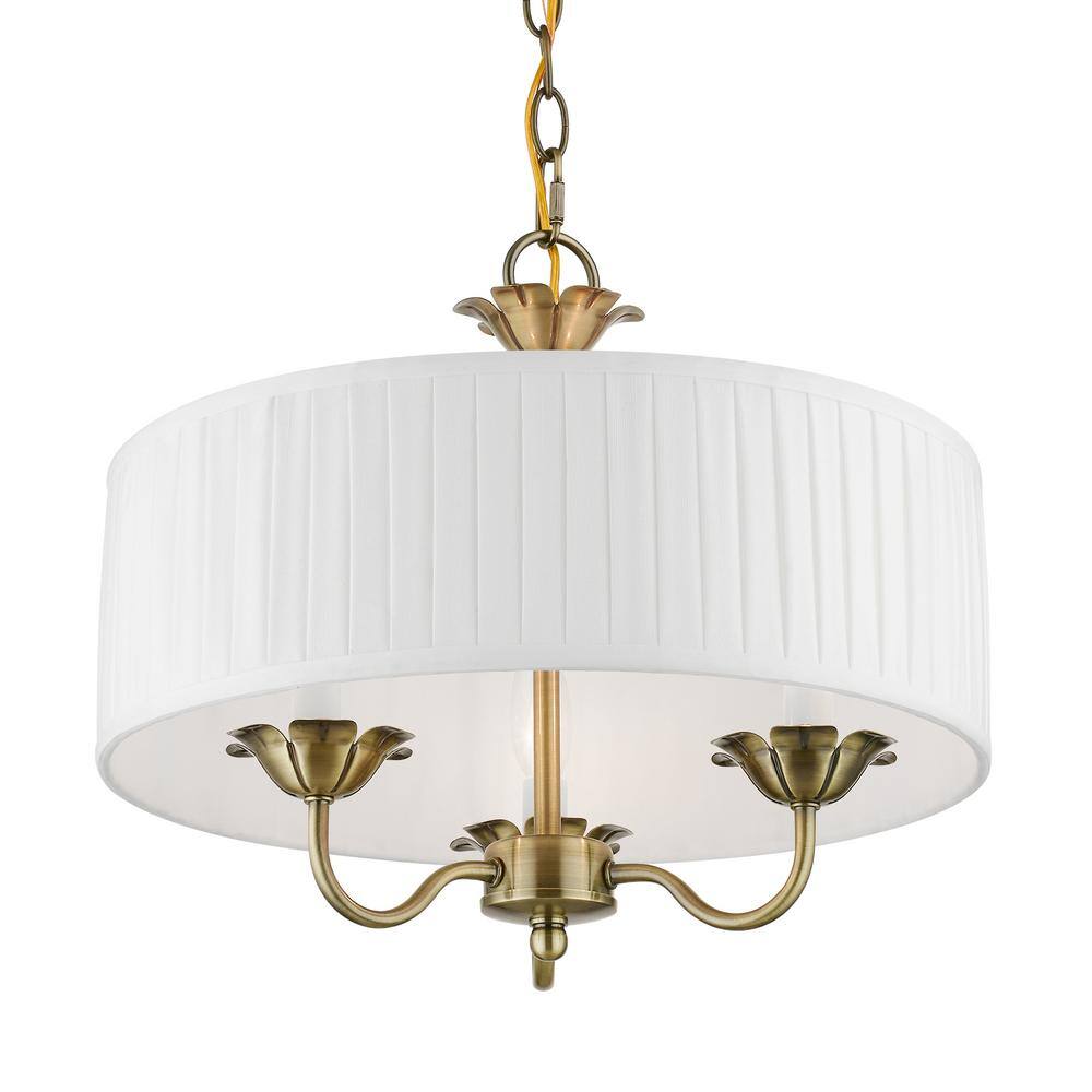 Edinburgh Antique Brass 3-Light Drum Pendant with Pleated Shade