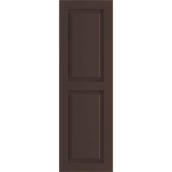 Ekena Millwork 12" x 35" True Fit PVC Two Equal Raised Panel Shutters, Raisin Brown (Per Pair)