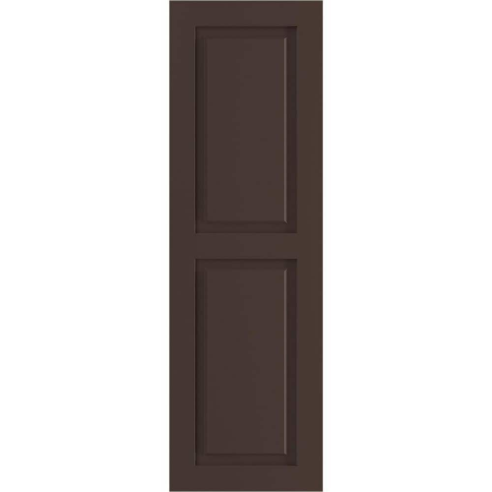 Ekena Millwork 12" x 59" True Fit PVC Two Equal Raised Panel Shutters, Raisin Brown (Per Pair)