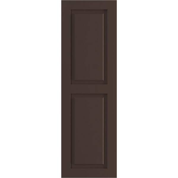 Ekena Millwork 15" x 27" True Fit PVC Two Equal Raised Panel Shutters, Raisin Brown (Per Pair)