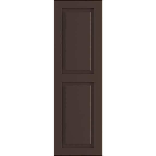Ekena Millwork 15" x 67" True Fit PVC Two Equal Raised Panel Shutters, Raisin Brown (Per Pair)