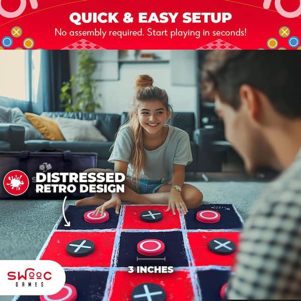 SWOOC 2-in-1 Vintage Giant Checkers and Tic Tac Toe Game W/ Mat