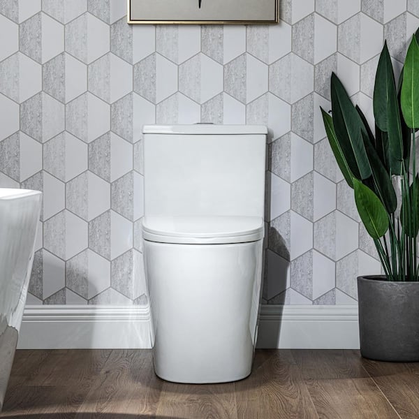 Casta Diva Rough in 12 in. 1-Piece Toilet 0.9 GPF/1.28GPF Dual Flush Elongated Skirted Toilet in White Seat Included