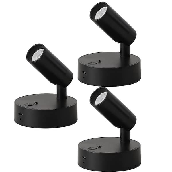 3.27 in. Black LED Spot Light Fixture with Adjustable Lamp Head and Switch (3-Pack)