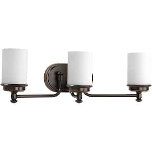 Glide Collection 3-Light Rubbed Bronze Etched Opal Glass Coastal Bath Vanity Light