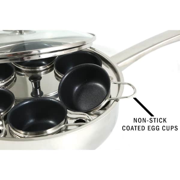 Eggssentials Stainless Steel Egg Poacher Pan Non Stick Poached Egg Cooker  with Spatula and 4 Extra Cups