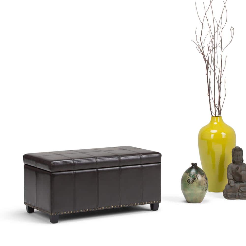 Tanner's Brown Faux Leather Rectangular Storage Bench Ottoman