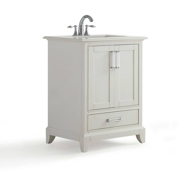 Simpli Home Elise 24 in. W x 22 in. D Bath Vanity in Soft White with Quartz Marble Vanity Top in Bombay White with White Basin