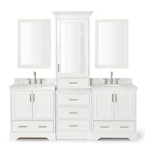 Stafford 85 in. W x 22 in. D x 89 in. H Double Bath Vanity in White with Carrara Marble Tops and Mirrors